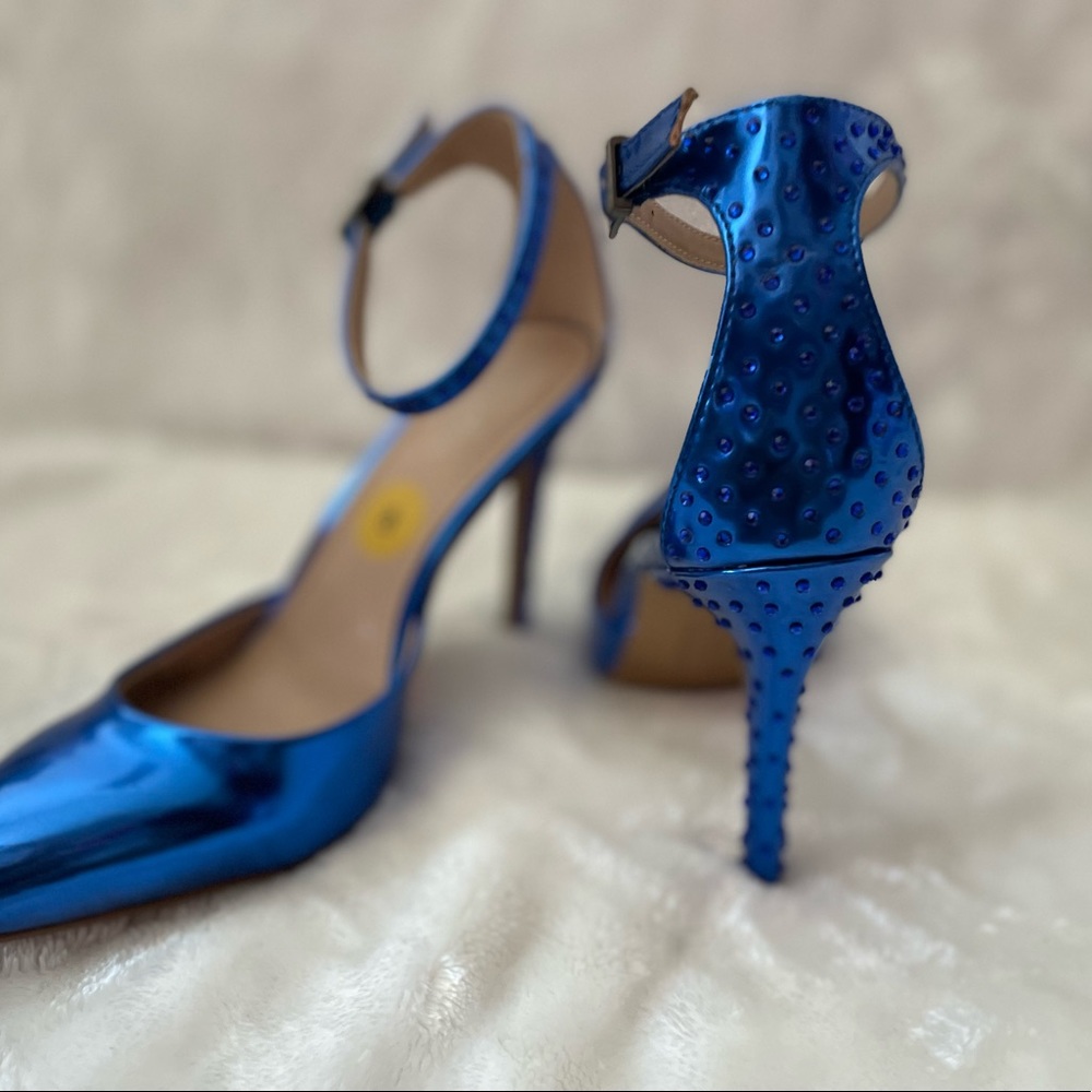 Charles By Charles David Metallic Blue Ankle Strap Heels - Picture 5 of 13